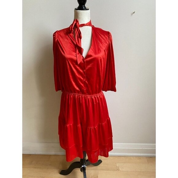 Nanette Lepore NEW womens tie neck satin dress BNWOT size 10 tiered mini - Picture 2 of 9